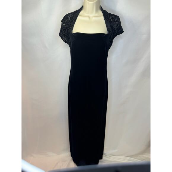 🖤 90’s Vintage Black Velvet Maxi Dress | Rose Devore Mesh | Goth-Glam Small 🖤 - Picture 2 of 13